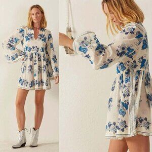 NEW Alix of Bohemia Silvie China Panel Floral Lined Mini Dress Royal Size: Large